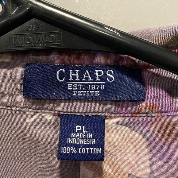 Chaps Purple Cream Floral Button Down Top Petite Large PL - Picture 2 of 4